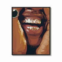 Framed Smile with Multicolored Grillz print shown as a bold statement piece on a clean gallery wall