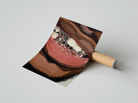 Gently curled Smile with Silver Grillz print beside its protective shipping tube