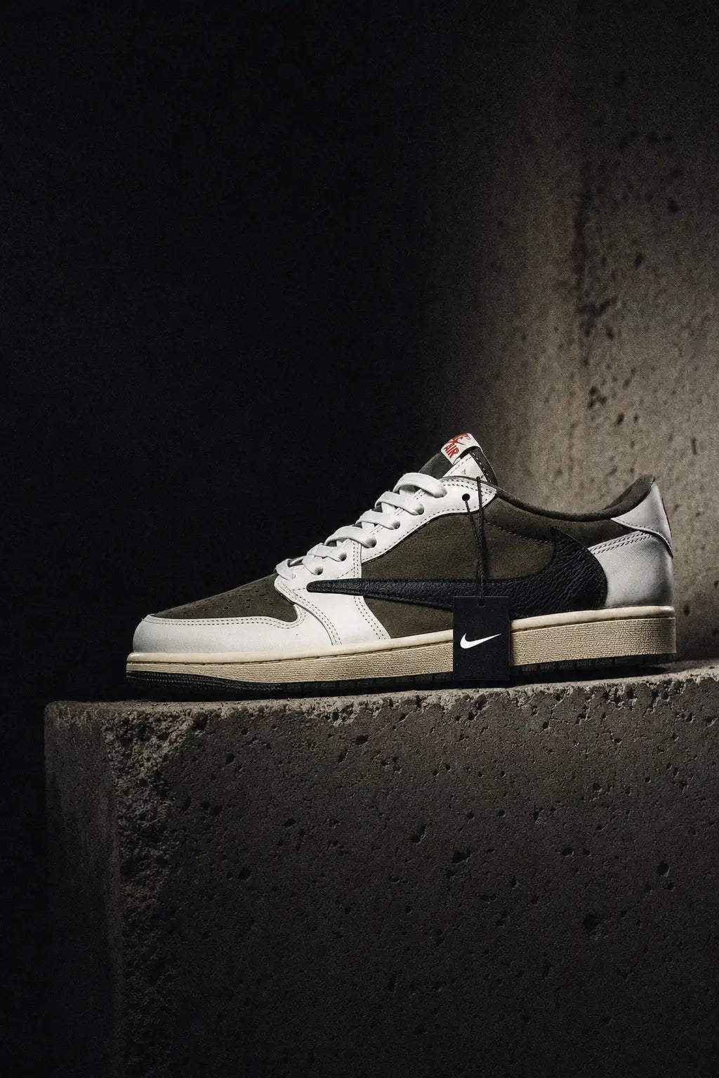 Travis Scott Air Jordan 1 Low on concrete — sneaker posters & wall art