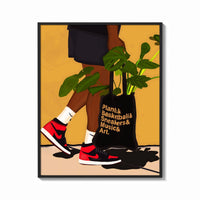Framed Sneakers and a Plant-Filled Tote print shown as a bold statement piece on a clean gallery wall