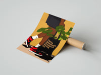 Gently curled Sneakers and a Plant-Filled Tote print beside its protective shipping tube