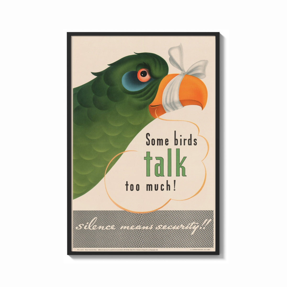 Framed Some Birds Talk Too Much print shown as a bold statement piece on a clean gallery wall