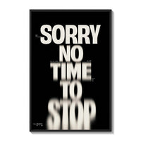 Bold typographic poster with glitched text effect poster framed on a white gallery wall