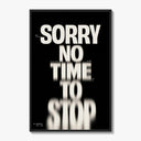 Bold typographic poster with glitched text effect poster framed on a white gallery wall