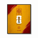 Framed FIFA World Cup 2026 Spain emblem print shown as a bold statement piece on a clean gallery wall