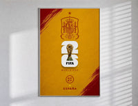 FIFA World Cup 2026 Spain emblem poster in a slim frame on a bright wall with soft window light