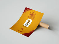 Rolled FIFA World Cup 2026 Spain emblem poster beside its crush-resistant kraft shipping tube