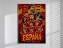 Spain national football team players poster in a slim frame on a bright wall with soft window light