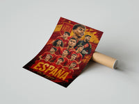 Rolled Spain national football team players poster beside its crush-resistant kraft shipping tube
