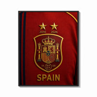 Framed Spain national football crest emblem print shown as a bold statement piece on a clean gallery wall