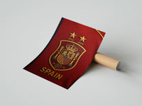 Rolled Spain national football crest emblem poster beside its crush-resistant kraft shipping tube