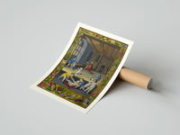 Rolled Renaissance children playing indoors poster beside its crush-resistant kraft shipping tube