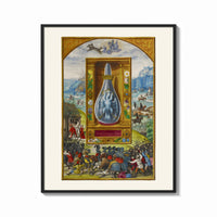 Framed Crowned double-headed bird in flask print shown as a bold statement piece on a clean gallery wall