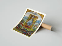 Rolled Crowned double-headed bird in flask poster beside its crush-resistant kraft shipping tube