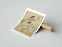 Rolled Dancer in blue cap leaping poster beside its crush-resistant kraft shipping tube