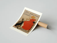 Rolled Girl in red dress drinking from bowl poster beside its crush-resistant kraft shipping tube
