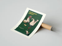 Rolled Boy playing with laundry, woman washing poster beside its crush-resistant kraft shipping tube
