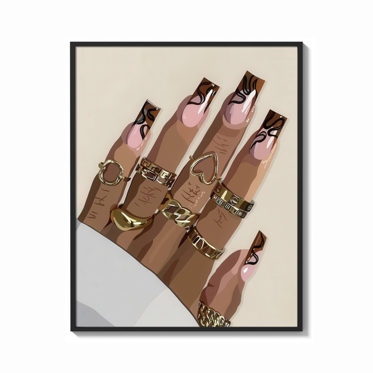 Framed Swirl Manicure with a Heart Ring print shown as a bold statement piece on a clean gallery wall
