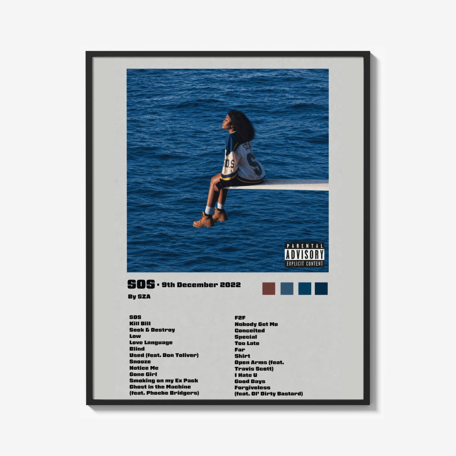SZA SOS album tracklist poster print for music wall decor