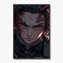 Anime boy with red eyes, bloodied face poster framed on a white gallery wall