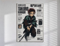 Anime boy wielding katana sword poster in a slim frame on a bright wall with soft window light