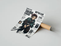 Rolled Anime boy wielding katana sword poster beside its crush-resistant kraft shipping tube