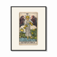 Framed Winged angel pouring water between cups print shown as a bold statement piece on a clean gallery wall