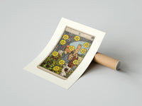 Rolled Ten of Pentacles tarot card poster beside its crush-resistant kraft shipping tube