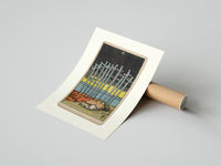 Rolled Ten Swords Tarot card poster beside its crush-resistant kraft shipping tube