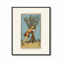 Framed Man carrying ten wooden staves print shown as a bold statement piece on a clean gallery wall