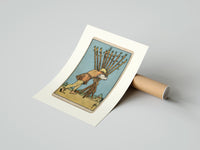 Rolled Man carrying ten wooden staves poster beside its crush-resistant kraft shipping tube