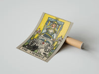 Gently curled The Chariot print beside its protective shipping tube