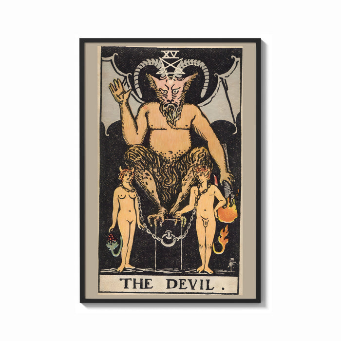Framed The Devil print shown as a bold statement piece on a clean gallery wall