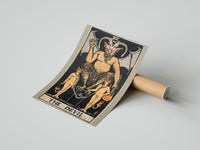 Gently curled The Devil print beside its protective shipping tube