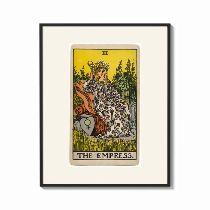 Framed Empress on throne with crown print shown as a bold statement piece on a clean gallery wall