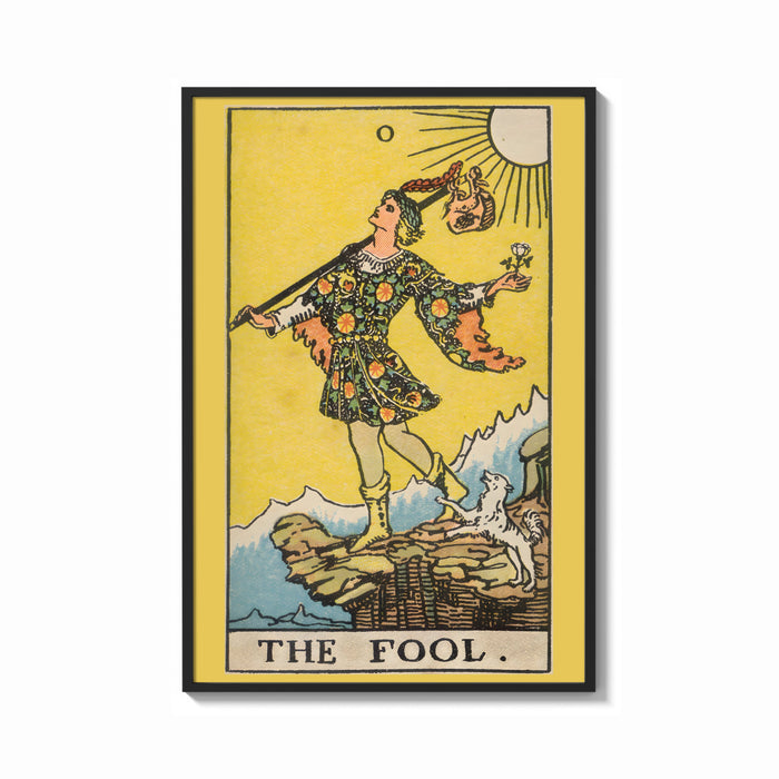 Framed The Fool print shown as a bold statement piece on a clean gallery wall