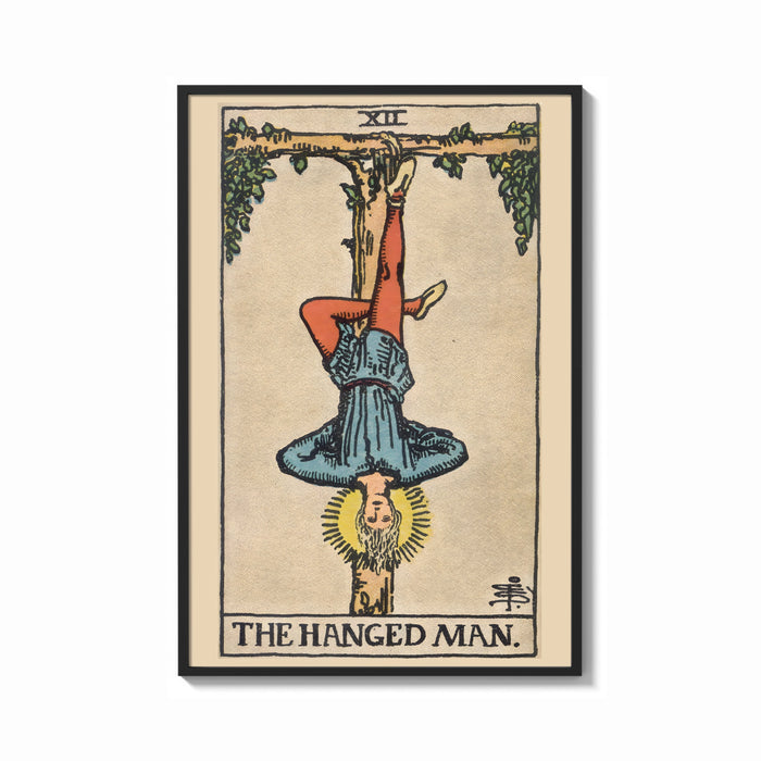 Framed The Hanged Man print shown as a bold statement piece on a clean gallery wall