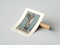 Rolled Cloaked hermit holding lantern and staff poster beside its crush-resistant kraft shipping tube