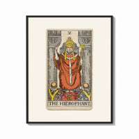 Framed The Hierophant tarot figure on throne print shown as a bold statement piece on a clean gallery wall