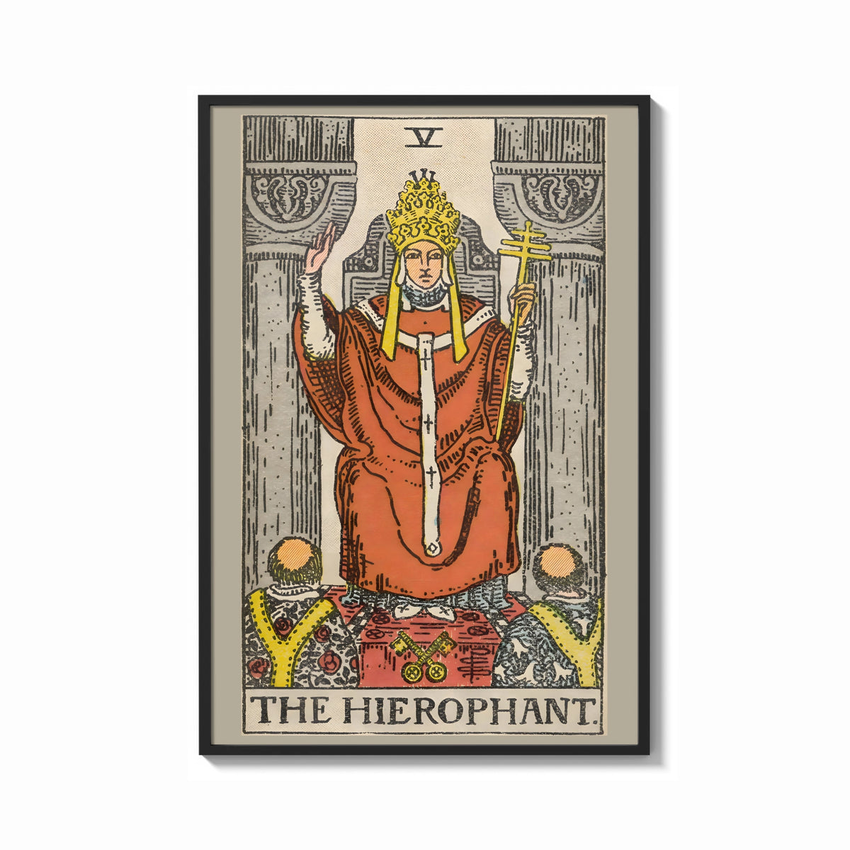 Framed The Hierophant print shown as a bold statement piece on a clean gallery wall