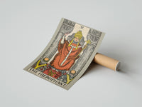 Gently curled The Hierophant print beside its protective shipping tube