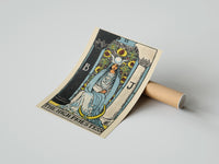 Gently curled The High Priestess print beside its protective shipping tube