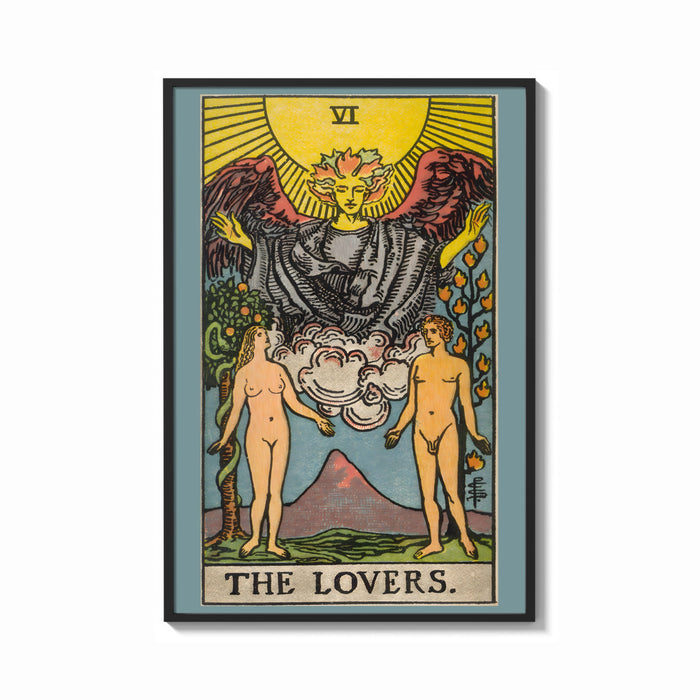 Framed The Lovers print shown as a bold statement piece on a clean gallery wall