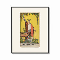 Framed Robed magician raising a wand print shown as a bold statement piece on a clean gallery wall