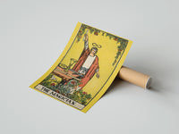 Gently curled The Magician print beside its protective shipping tube