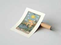Rolled The Star tarot card figure poster beside its crush-resistant kraft shipping tube