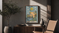 The Star poster framed above a fluted sideboard beside a potted tree