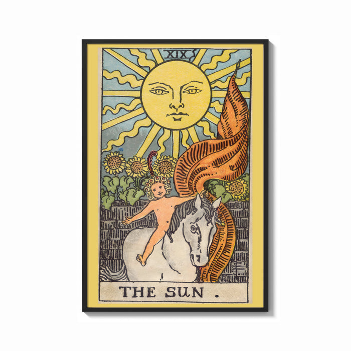 Framed The Sun print shown as a bold statement piece on a clean gallery wall