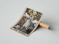Gently curled The Tower print beside its protective shipping tube