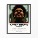 The Weeknd After Hours Album Cover poster in black frame on wall with warm ambient lighting